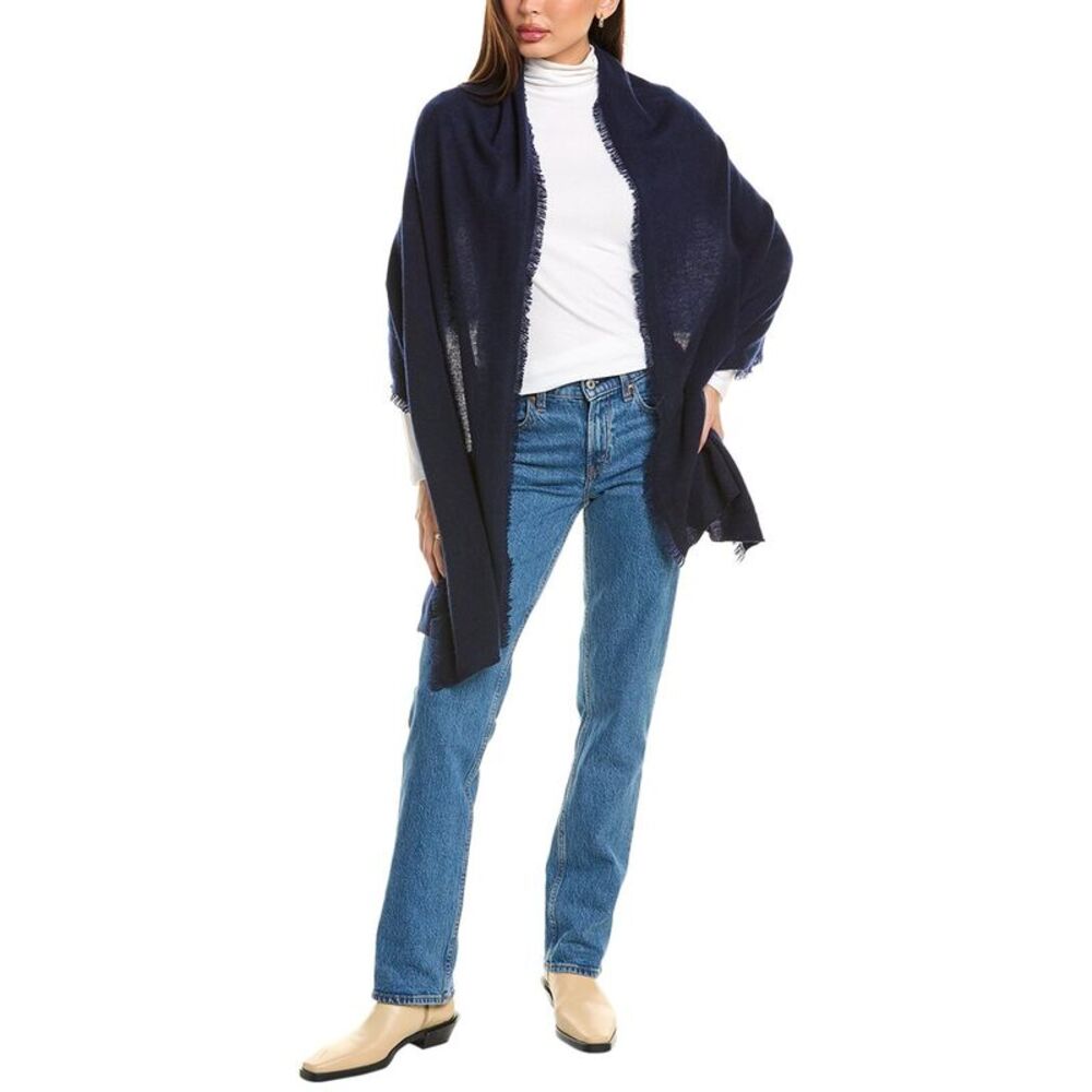 Amicale Cashmere Fringe Jersey Cashmere Travel Wrap, Blue